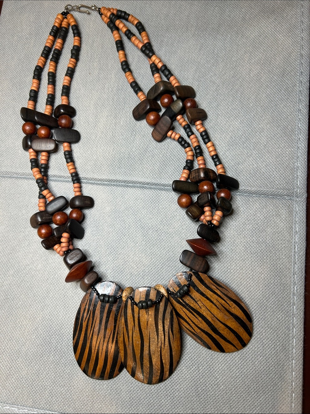 Vintage Brown & Black Multistrand Wood Boho/African Style Pendant Necklace